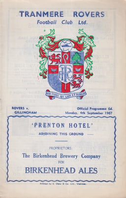 Tranmere Rovers v Gillingham Match Programme 1967-09-04